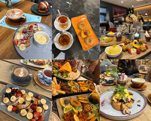 Collage of food images from different places in Huddersfield