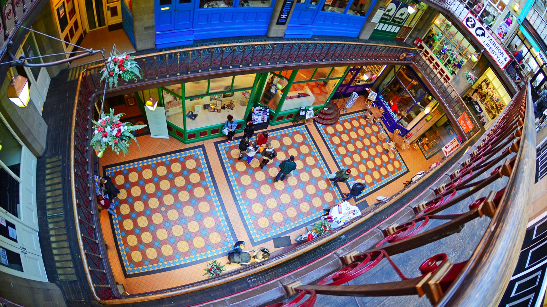 A picture of Byram Arcade, looking down from the top floor balcony.